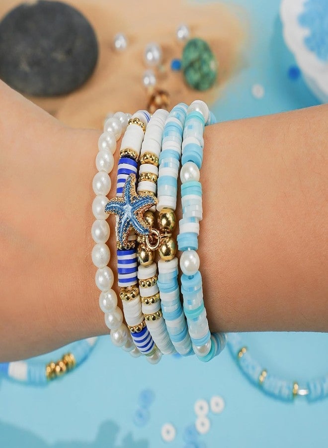 CARTSHOPPER Blue Ocean Clay Beads Bracelet Making kit with Golden Pearl Bead,Colorful Clay Beads with Charms, Spacer Beads | Strings for Diy Bracelets, Necklaces | Earrings - Perfect Craft Kit for Girls and Women - Image 3